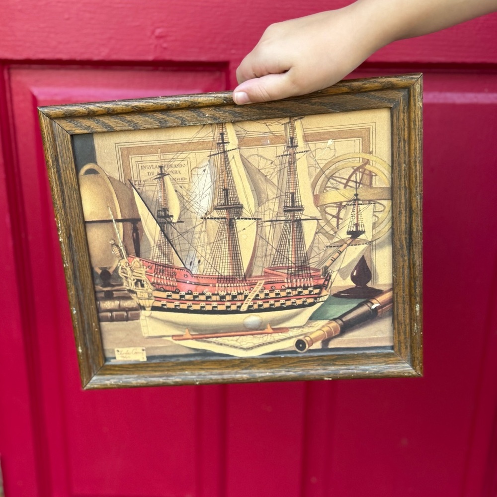 Vintage Nautical Ship Framed Art